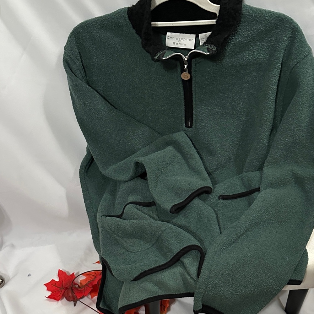 Christopher & Banks Deep Green Zip-Up Sweater